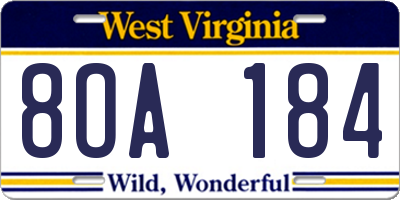 WV license plate 8OA184