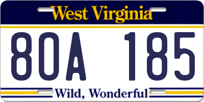 WV license plate 8OA185