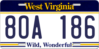 WV license plate 8OA186