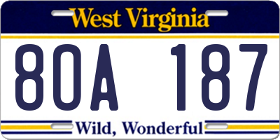 WV license plate 8OA187