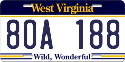 WV license plate 8OA188