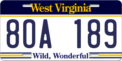 WV license plate 8OA189