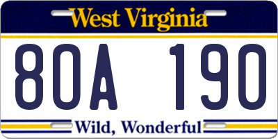 WV license plate 8OA190