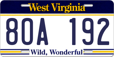 WV license plate 8OA192