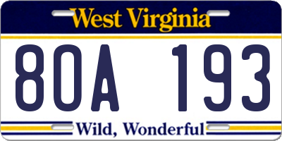 WV license plate 8OA193
