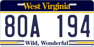 WV license plate 8OA194