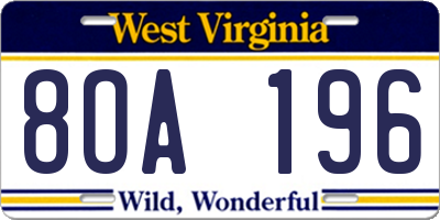 WV license plate 8OA196