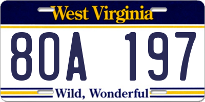 WV license plate 8OA197