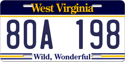 WV license plate 8OA198