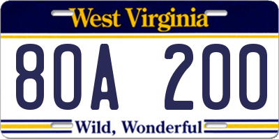 WV license plate 8OA200