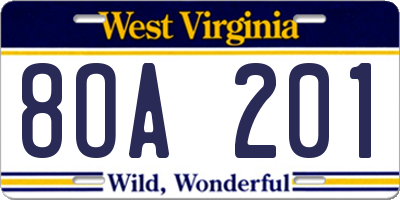 WV license plate 8OA201