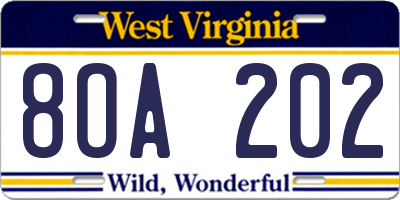 WV license plate 8OA202