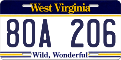 WV license plate 8OA206
