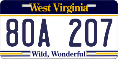 WV license plate 8OA207
