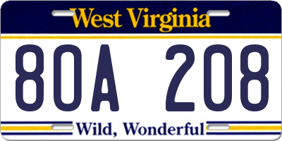WV license plate 8OA208