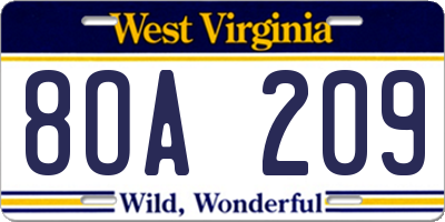 WV license plate 8OA209