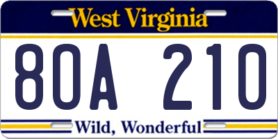 WV license plate 8OA210