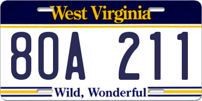 WV license plate 8OA211