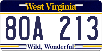 WV license plate 8OA213