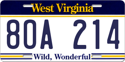 WV license plate 8OA214