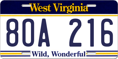 WV license plate 8OA216