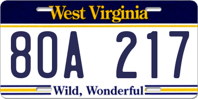 WV license plate 8OA217