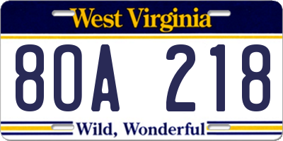 WV license plate 8OA218