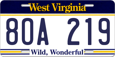 WV license plate 8OA219