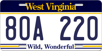 WV license plate 8OA220