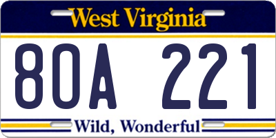 WV license plate 8OA221