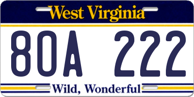 WV license plate 8OA222