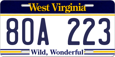 WV license plate 8OA223
