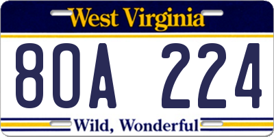 WV license plate 8OA224