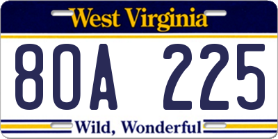 WV license plate 8OA225
