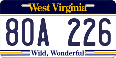 WV license plate 8OA226