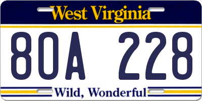 WV license plate 8OA228