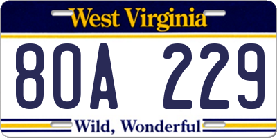 WV license plate 8OA229