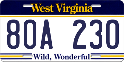 WV license plate 8OA230