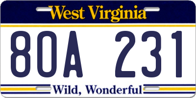 WV license plate 8OA231