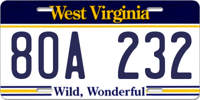 WV license plate 8OA232