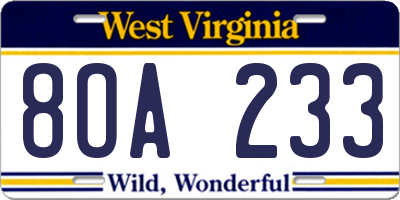 WV license plate 8OA233