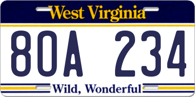 WV license plate 8OA234