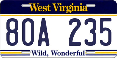 WV license plate 8OA235