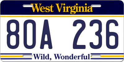 WV license plate 8OA236