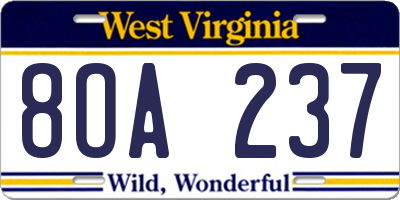 WV license plate 8OA237