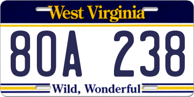 WV license plate 8OA238