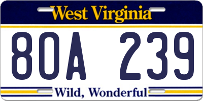 WV license plate 8OA239