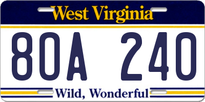 WV license plate 8OA240