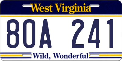 WV license plate 8OA241