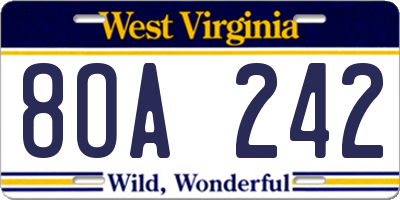 WV license plate 8OA242
